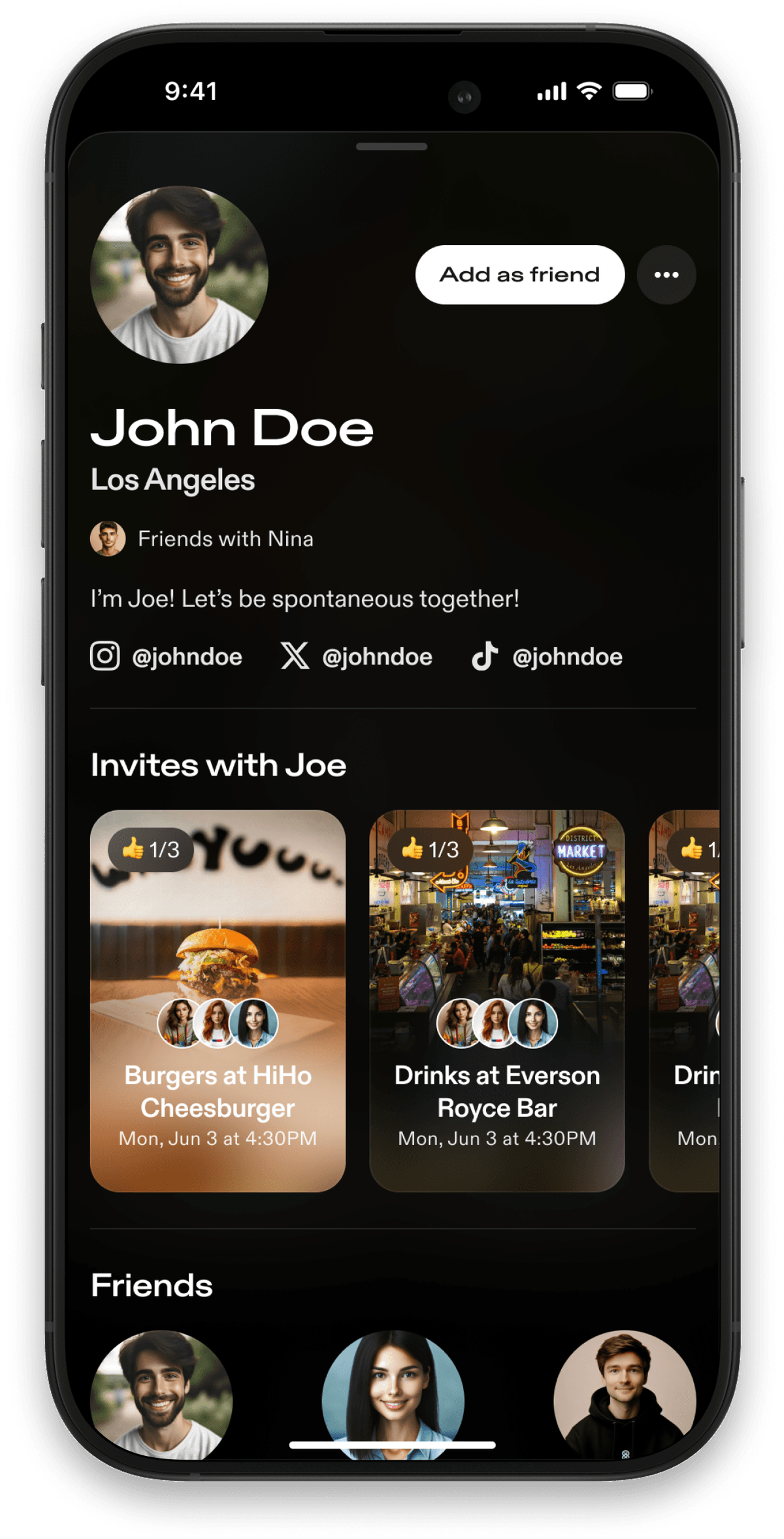 Spontaneous app profile interface